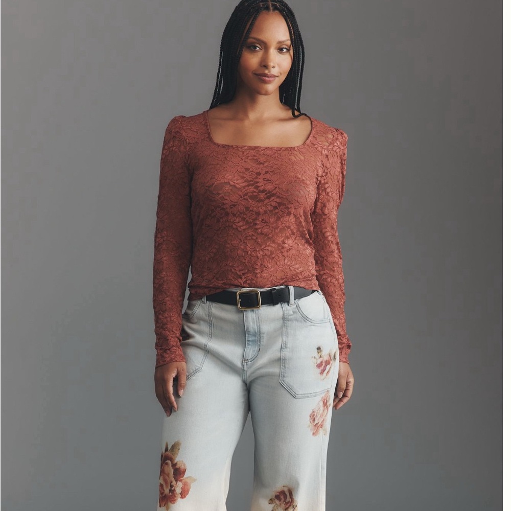 Anthropologie Rust Lace Top